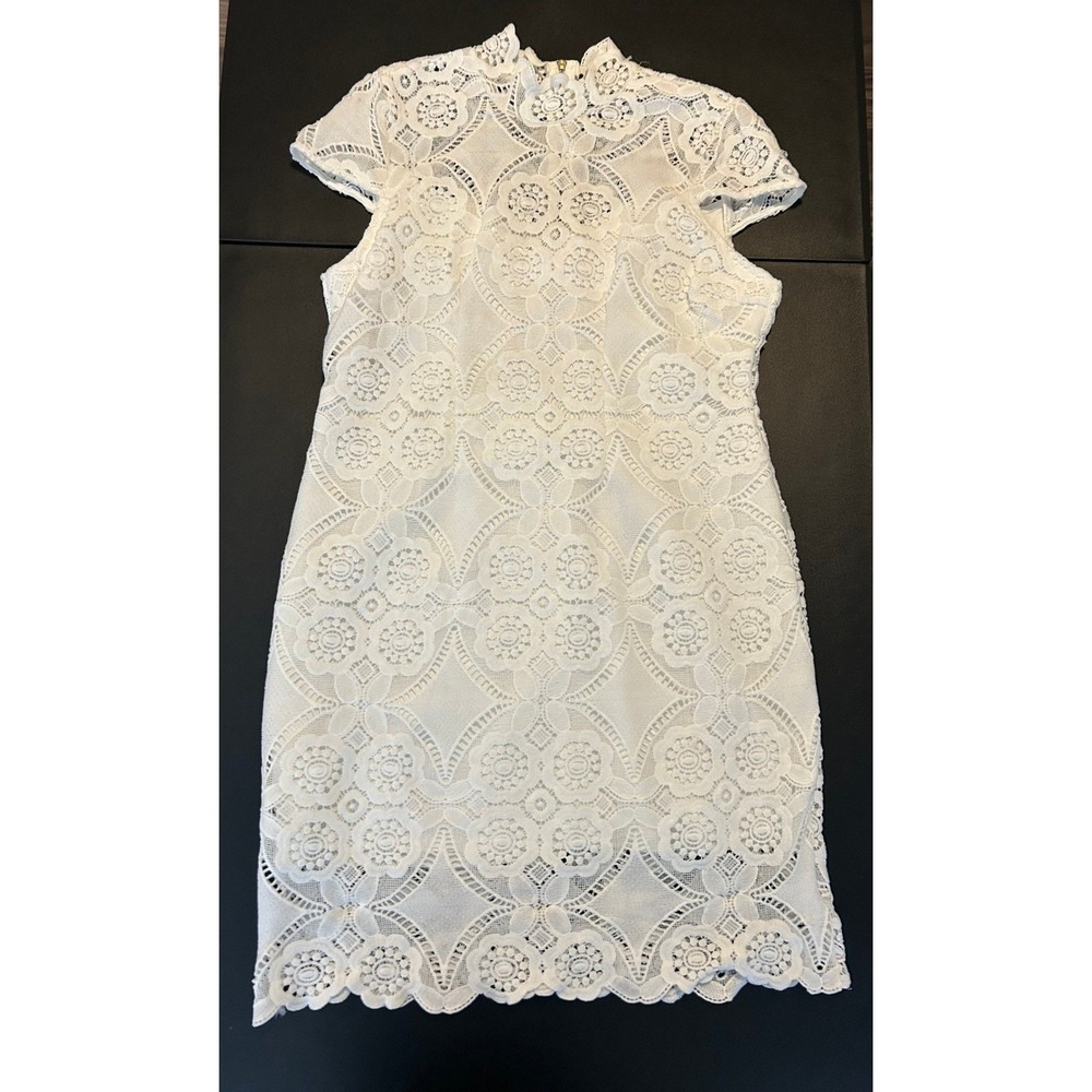 Premier Amour Lace Dress Womens 14 White Mock Neck 1582
